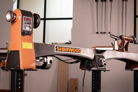 Sherwood Minimax Wood Lathe 305mm Swing with Bed Extension and Stand in workshop setting