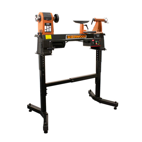 Sherwood Midi Wood Lathe 350mm Swing 750W 1HP Variable Speed - Side view showing compact design and powerful motor