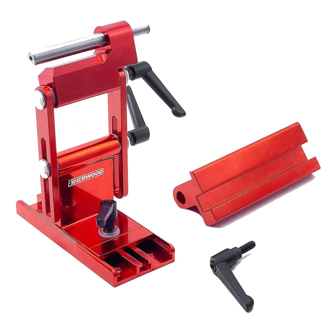 Sherwood Heligrind 2.0 Toolrest Jig attached to bench grinder, for precise tool sharpening