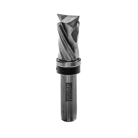 Torquata 1/2in Shank Flush Trim Spiral Compression Router Bit in action on wood surface