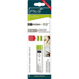 Pica Pack of 24 H Lead Refills for Dry Fine Automatic Pencil - Detail view of graphite lead refills in packaging