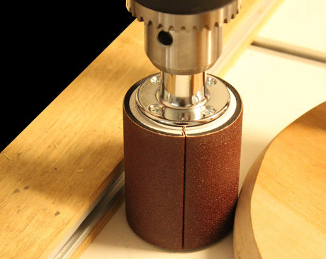 Sleeveless drum sander 3in diameter in action on a woodworking project