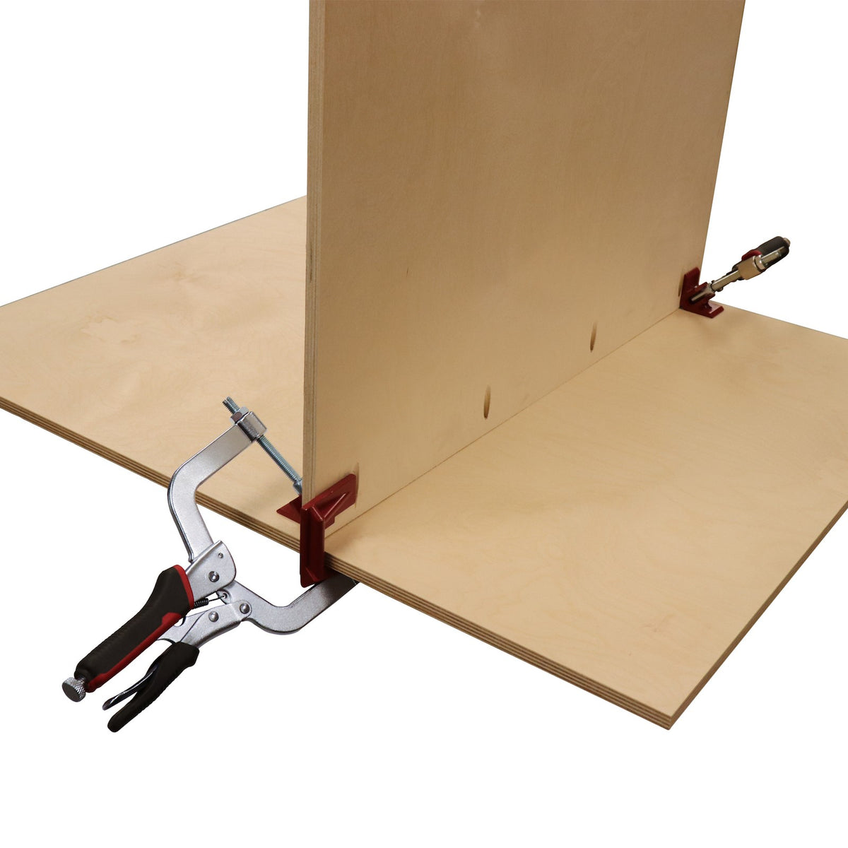 Milescraft Set of 2 Face Frame Corner Clamps in use for woodworking joint assembly