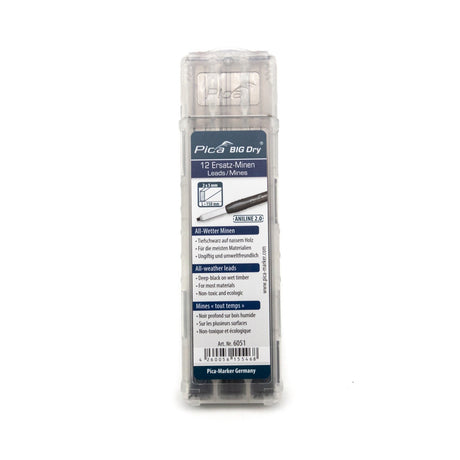 Pica Graphite Aniline Lead Refills Pack of 12 for Big Dry Construction Pencil - Set of 12 black weatherproof leads