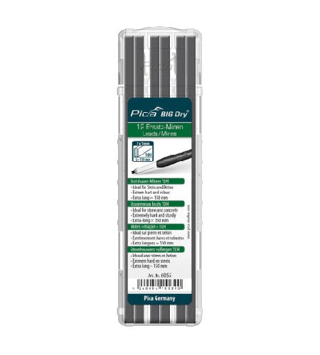 Pica Stonemason 10H Lead Refills Pack of 12 for Big Dry Construction Pencil - 12 graphite 10H leads for stone, bricks, concrete