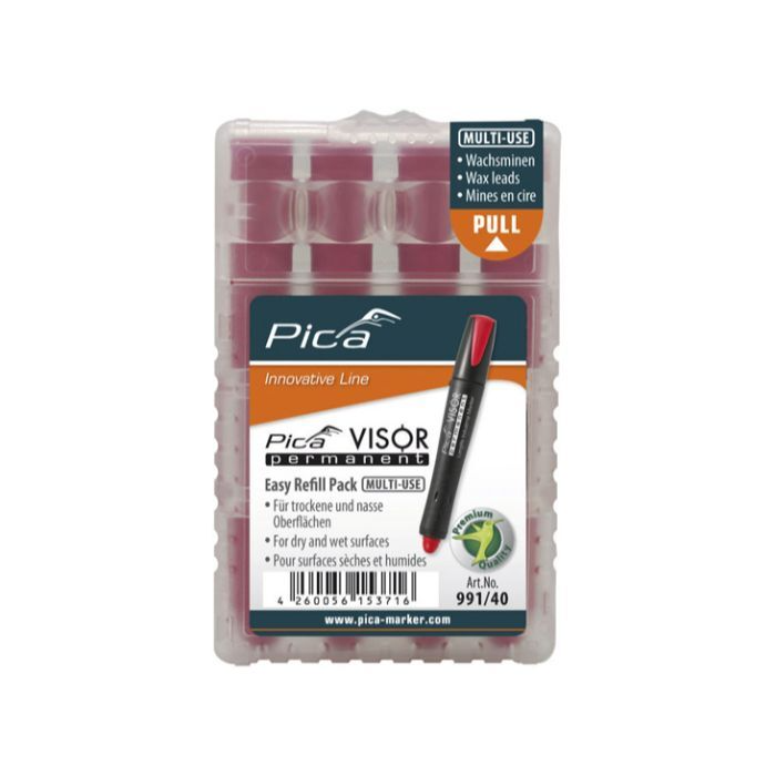 Pica Red Refills for Visor Permanent Marking Crayon in action on various surfaces