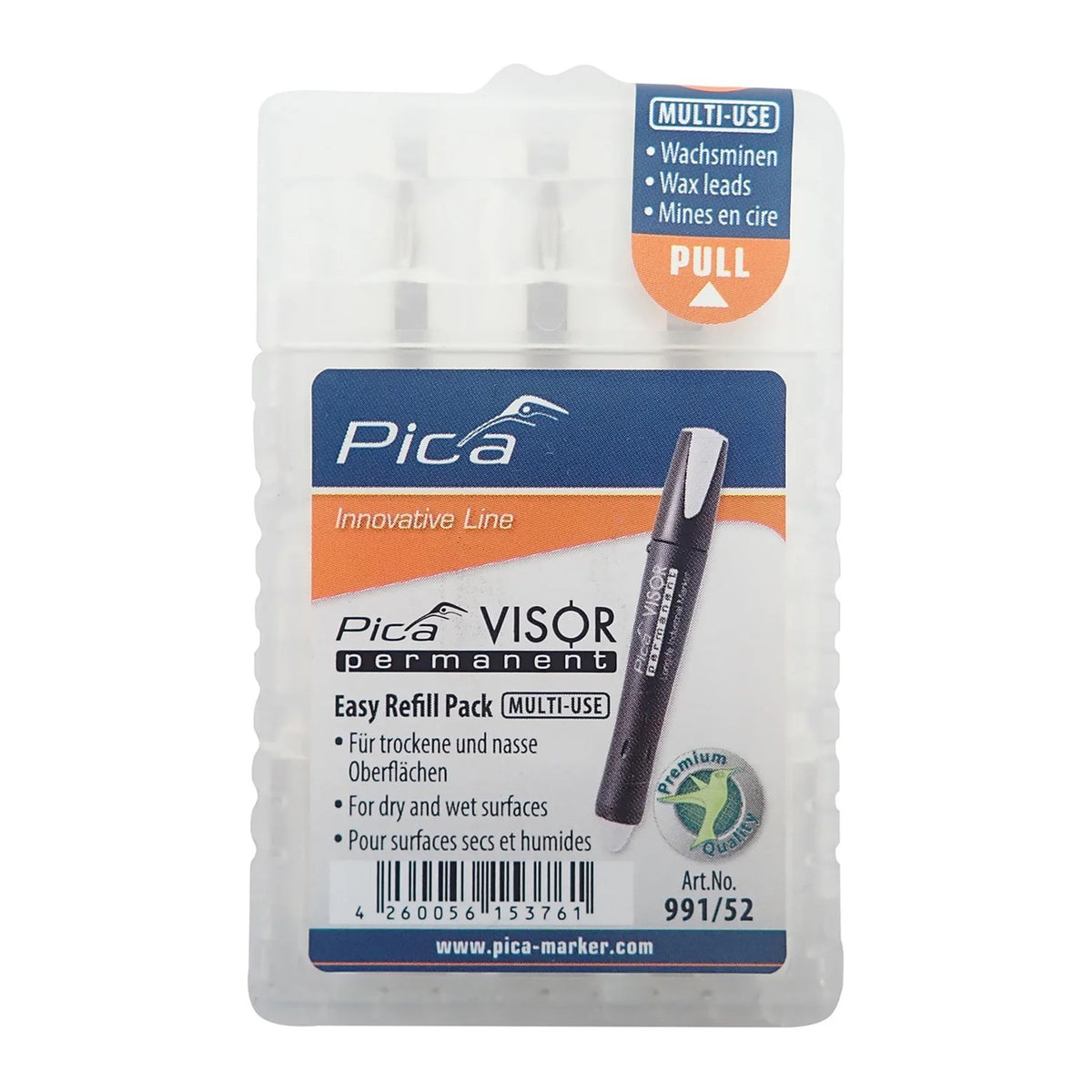 Pica White Refills for Visor Permanent Marking Crayon on glossy surface, water-resistant, economical