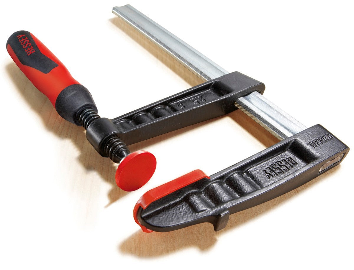 Bessey TG Series 400mm Capacity Soft Grip Handle Clamp in action, holding workpiece securely
