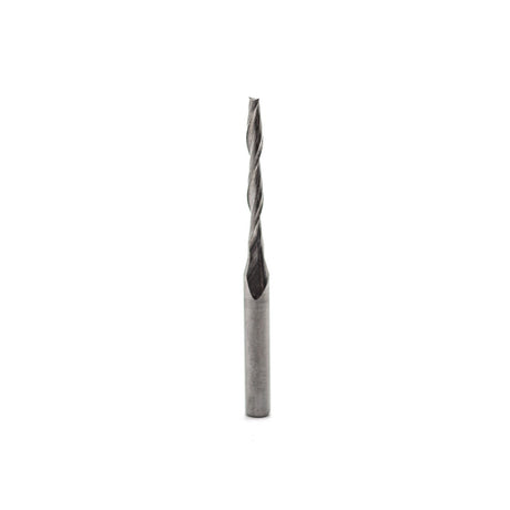 Torquata Twin-Flute Upcut Spiral CNC Router Bit 2.0mm Diameter in action cutting non-ferrous materials