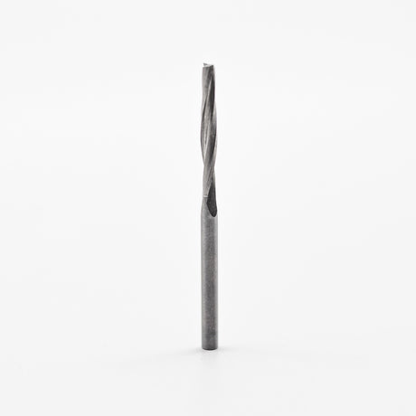 Torquata 3.2mm Twin-Flute Upcut Spiral CNC Router Bit in action on a material surface