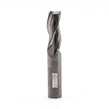 Torquata Triple-Flute Upcut Spiral CNC Router Bit in action on non-ferrous material