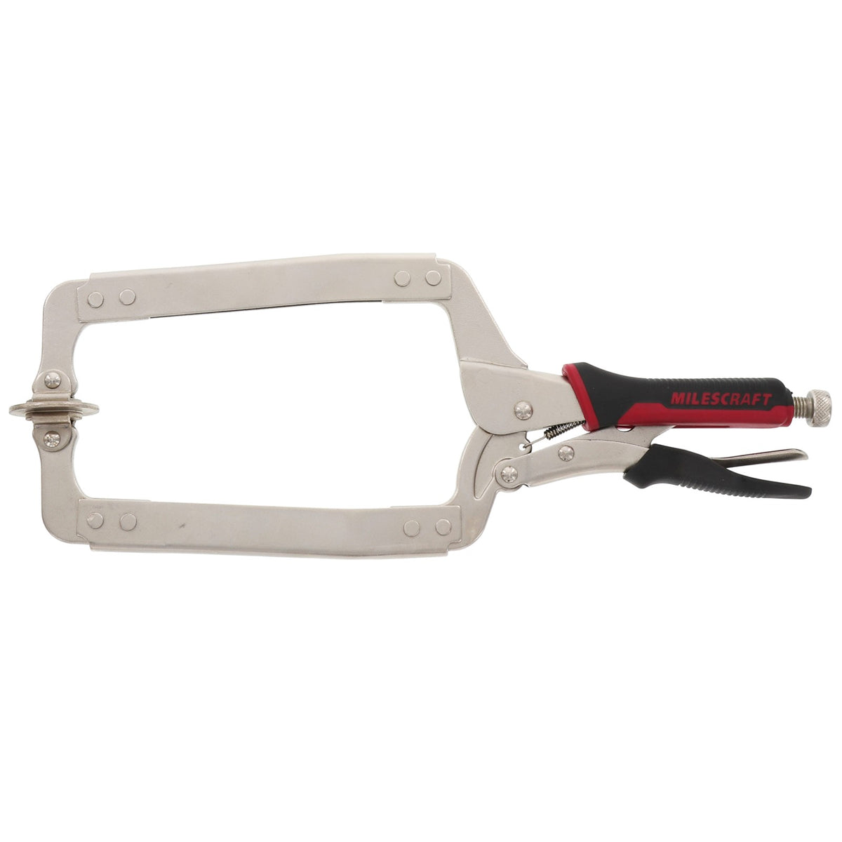 Milescraft 8in FaceClamp Framing Clamp in action with Metal Swivel Pads, 200mm Jaw Capacity