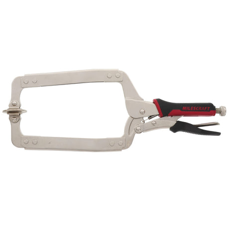 Milescraft 8in FaceClamp Framing Clamp in action with Metal Swivel Pads, 200mm Jaw Capacity