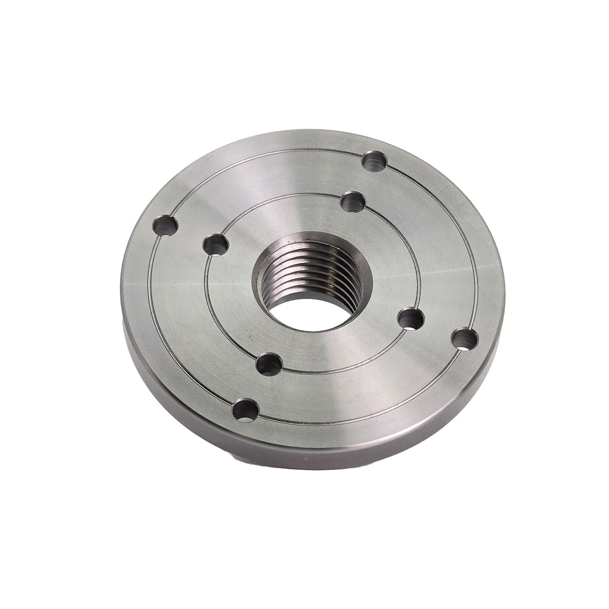 Baladonia Steel 100mm Face Plate for Wood Lathe M30 Thread, side view showcasing precision machining and steel material