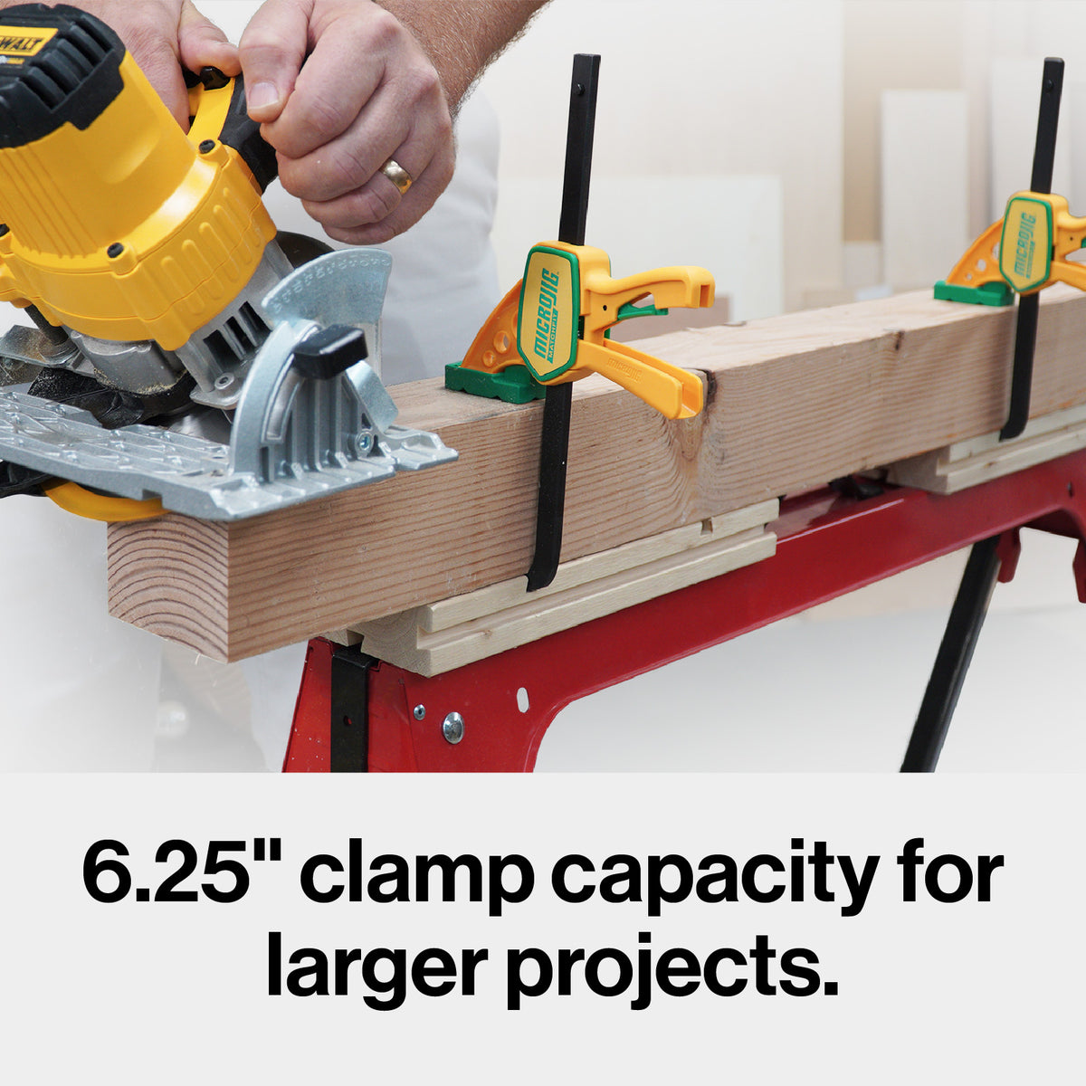 MicroJig Matchfit Quick Squeeze Dovetail Clamps in action, fitting securely in 1/2in, 14-degree groove