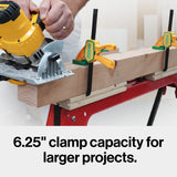 MicroJig Matchfit Quick Squeeze Dovetail Clamps in action, fitting securely in 1/2in, 14-degree groove
