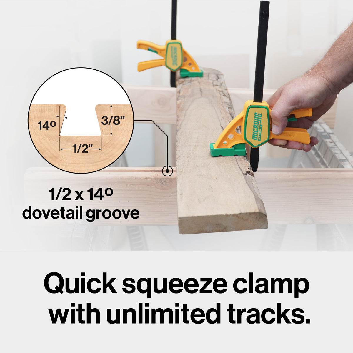 MicroJig Matchfit Quick Squeeze Dovetail Clamps in use on woodworking project in Australian workshop