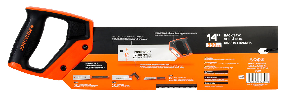 Pony Jorgensen 14in Tenon Saw with 12TPI Fine Cut Teeth for precise woodworking cuts