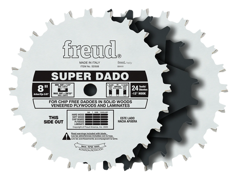 Freud 203mm Super Stacked Dado Set showcasing clean dado cuts in solid timber and composite materials