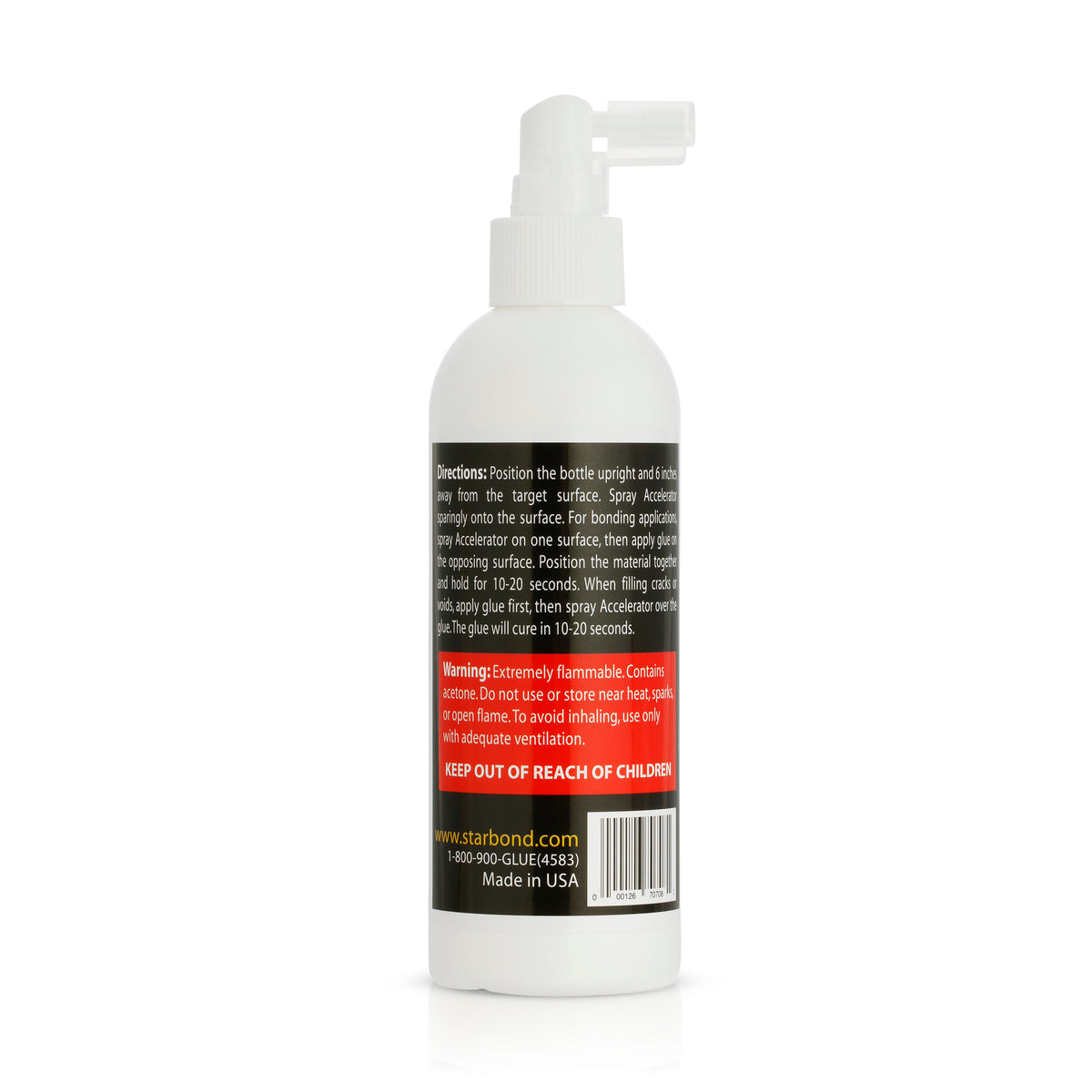 Starbond CA Super Glue Accelerator 8oz bottle on wooden workbench
