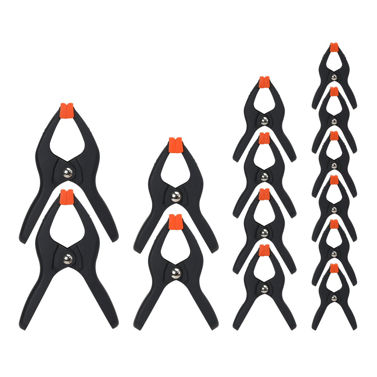 Pony Jorgensen Set of 14 Plastic Spring Clamps in Various Sizes with Pivoting Jaw Pads