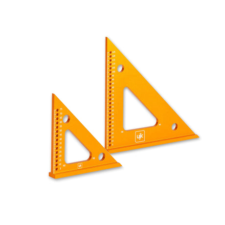 Compact Speed Squares 75mm & 125mm with Marking Holes, anodised aluminium, ideal for precise woodworking on the go