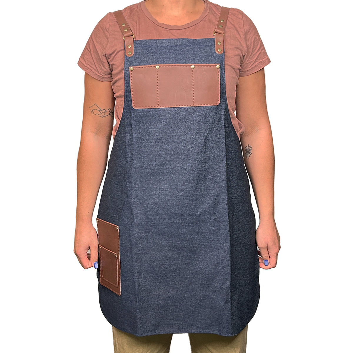 En Mina Basic Apron 2 Pockets Denim & Tan Leather