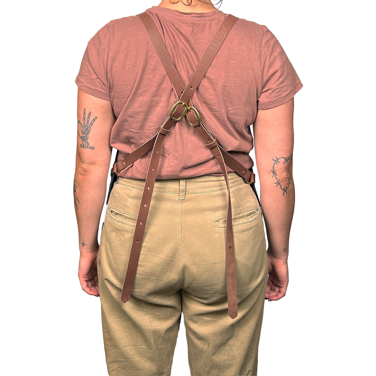 En Mina Basic Apron 2 Pockets Denim & Tan Leather