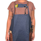 En Mina Carvers Apron 3 Pockets Denim & Tan Leather