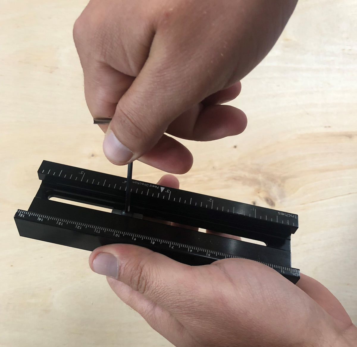 Bandsaw GuidePRO Anchor Bar securely fixed into 3/4in mitre slot for extended use with Bow GuidePRO