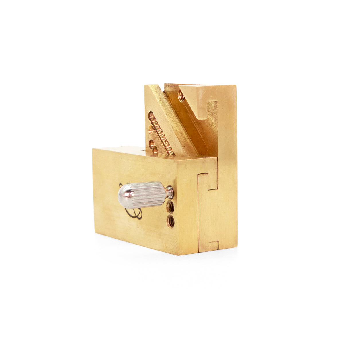 Ironbark Toolworks Brass Setup Block for precise tool height setting. Solid brass blocks on 45-degree guide. Smooth sliding