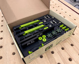 Bow Products Low Profile Clamping Kit angled view with woodworking tools