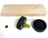 Bow Products Pack of Dogs woodworking bench dogs in use on a workbench with hex bolt and ergonomic bow knob