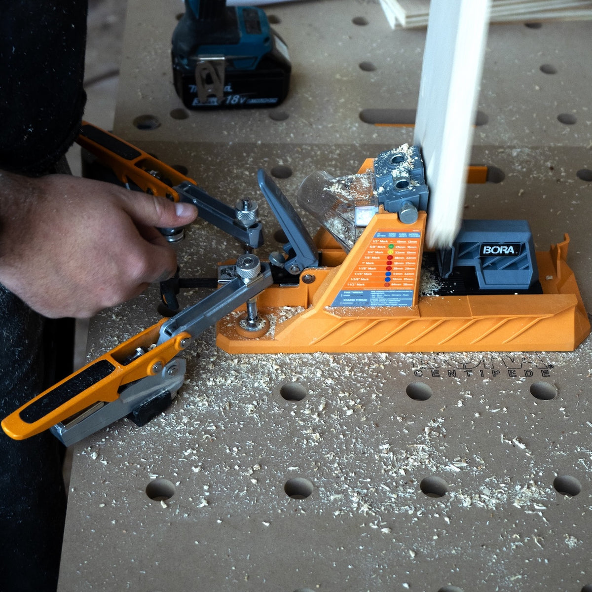 BORA Tool Auto Jig for precise and effortless pocket hole drilling on benchtops