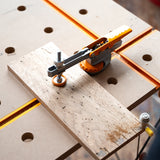 BORA Tool Auto Adjust 75mm Reach T-Track Standard Toggle Clamp in use on woodworking project