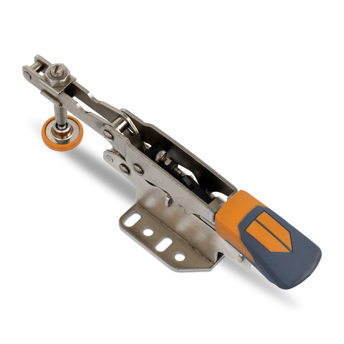 BORA Tool Large Auto Adjust Horizontal Toggle Clamp in action, showcasing robust adjustment mechanism