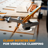 Toggle Clamp securely grips 19mm bench dog post in Australian woodworking tool image