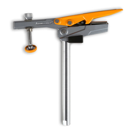 Toggle clamp with serrated bench dog post for secure grip in dog hole, 175mm capacity