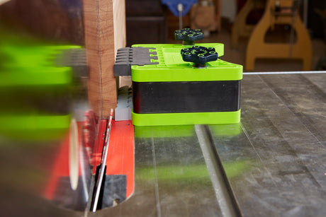 BOW Products FeatherDUO Featherboard Safety System Twin Pack Stackable in use with table saw