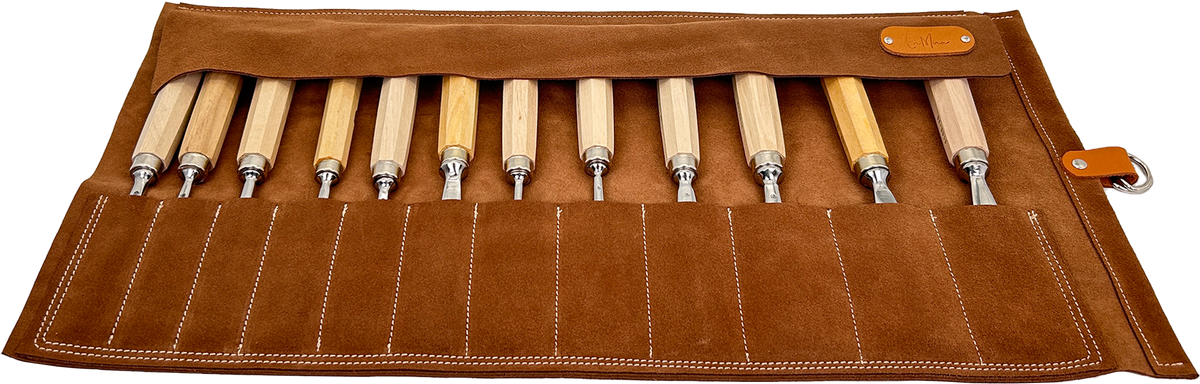 En Mina 12 Pocket Suede Chisel Roll
