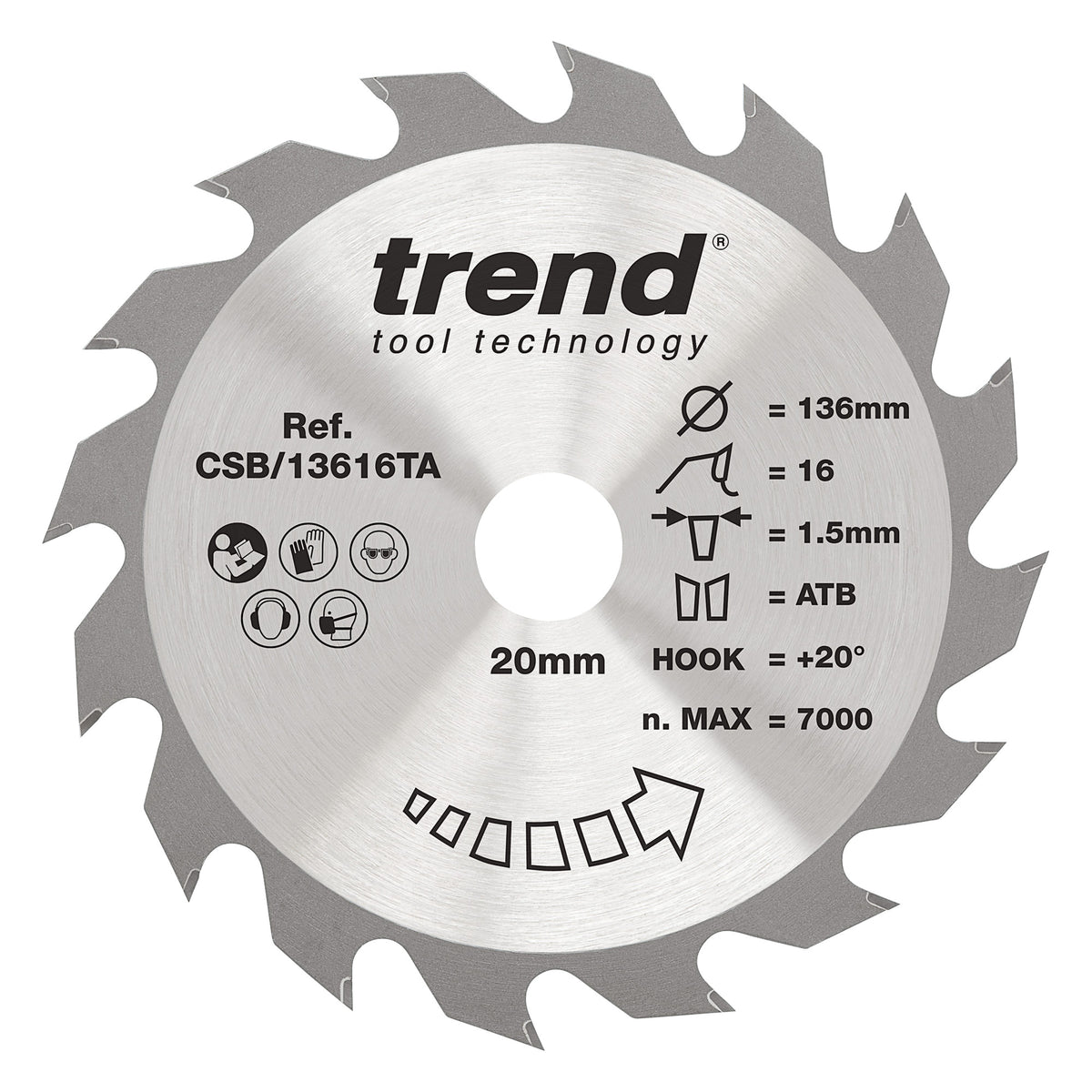 Trend 136mm x 20mm x 16T Thin Kerf Ripping Cordless Circular Saw Blade