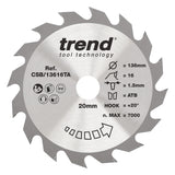 Trend 136mm x 20mm x 16T Thin Kerf Ripping Cordless Circular Saw Blade