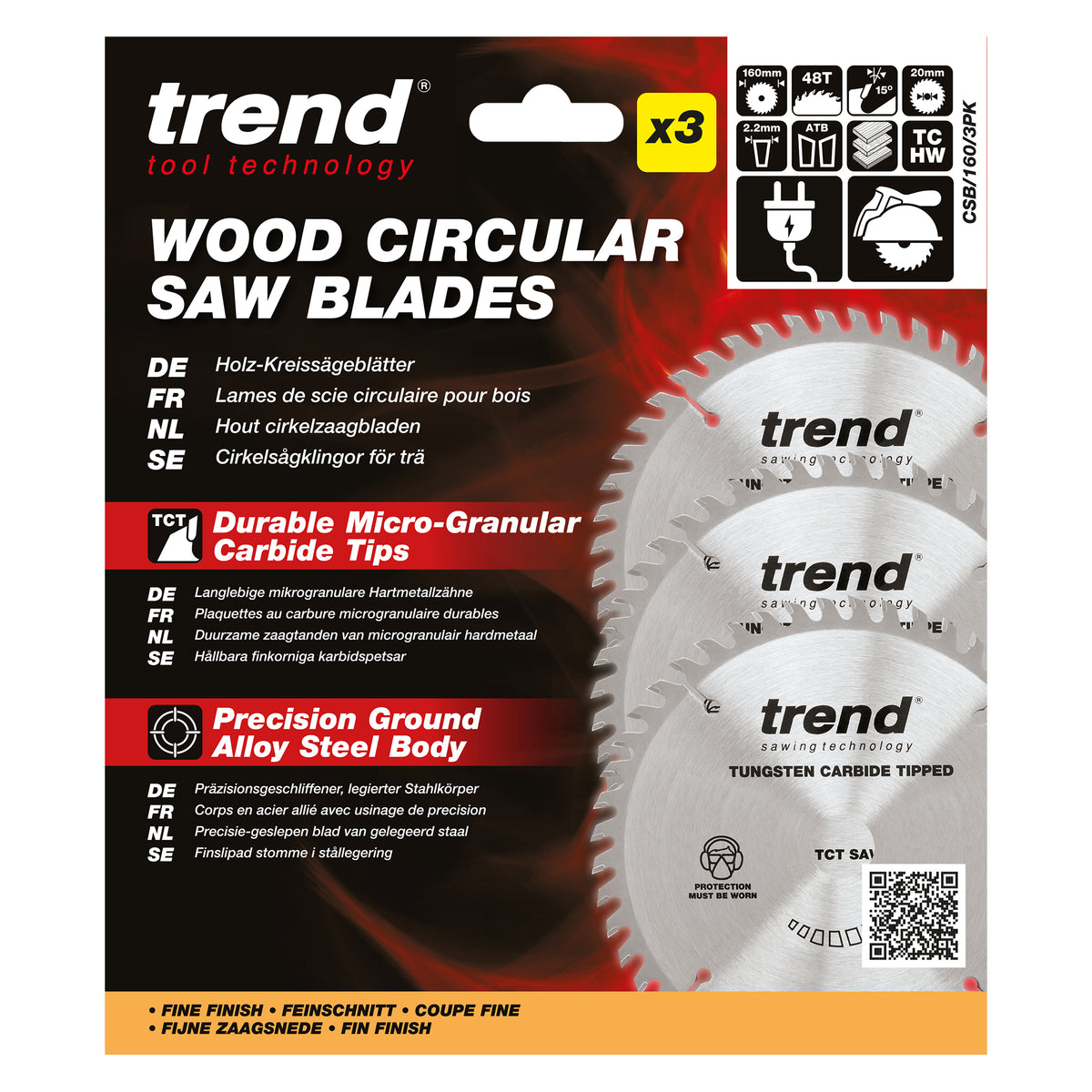 Trend 3-Piece 160mm x 20mm x 48T  Wood Circular Saw Blade Set