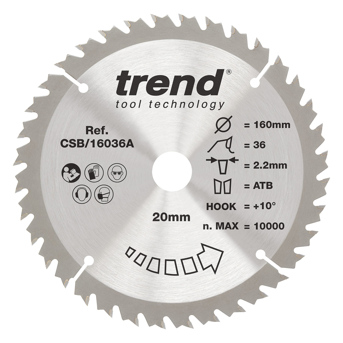 Trend 160mm x 20mm x 36T General Purpose Circular Saw Blade 10 Degree Hook