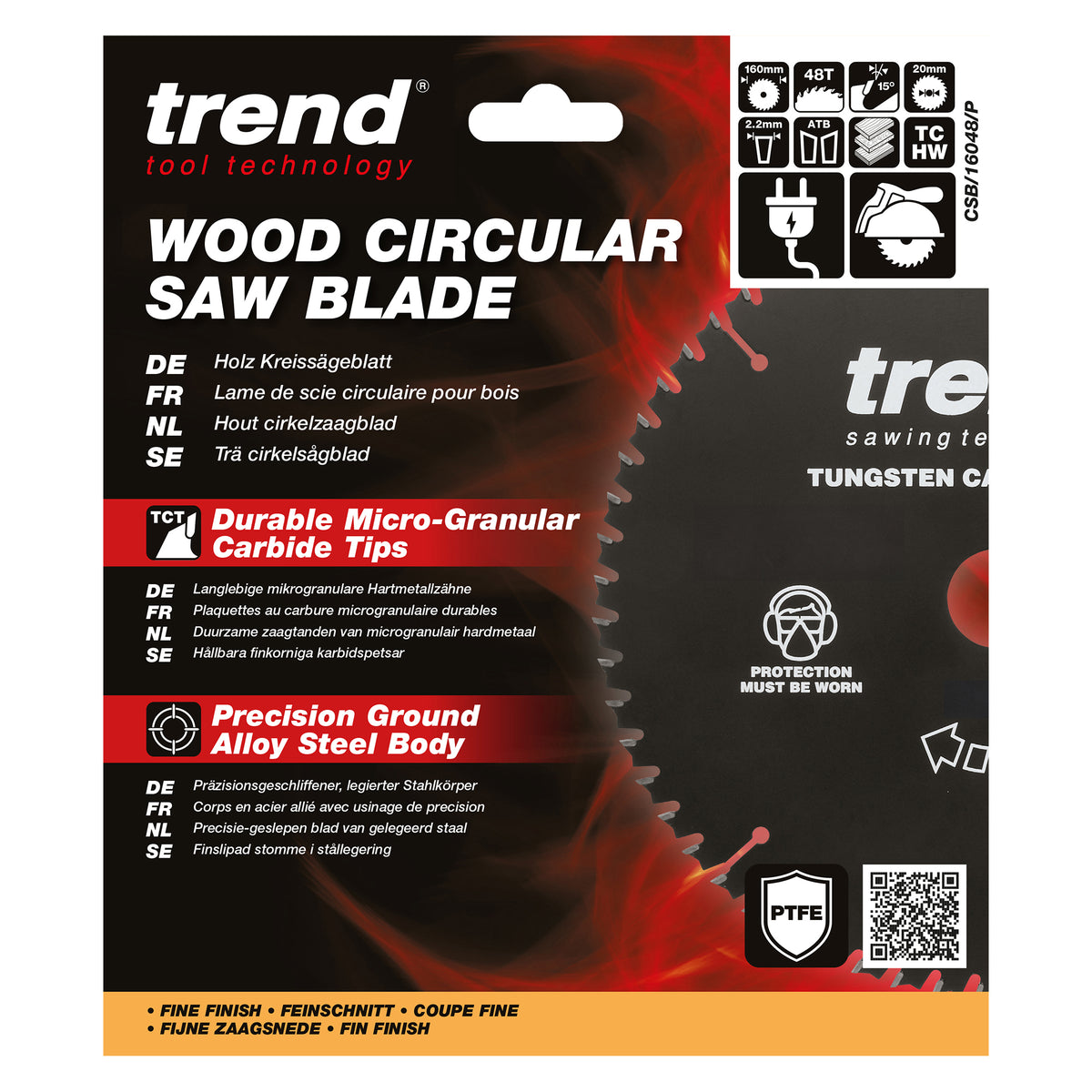 Trend 160mm x 20mm x 48T PTFE Coated General Purpose Circular Saw Blade