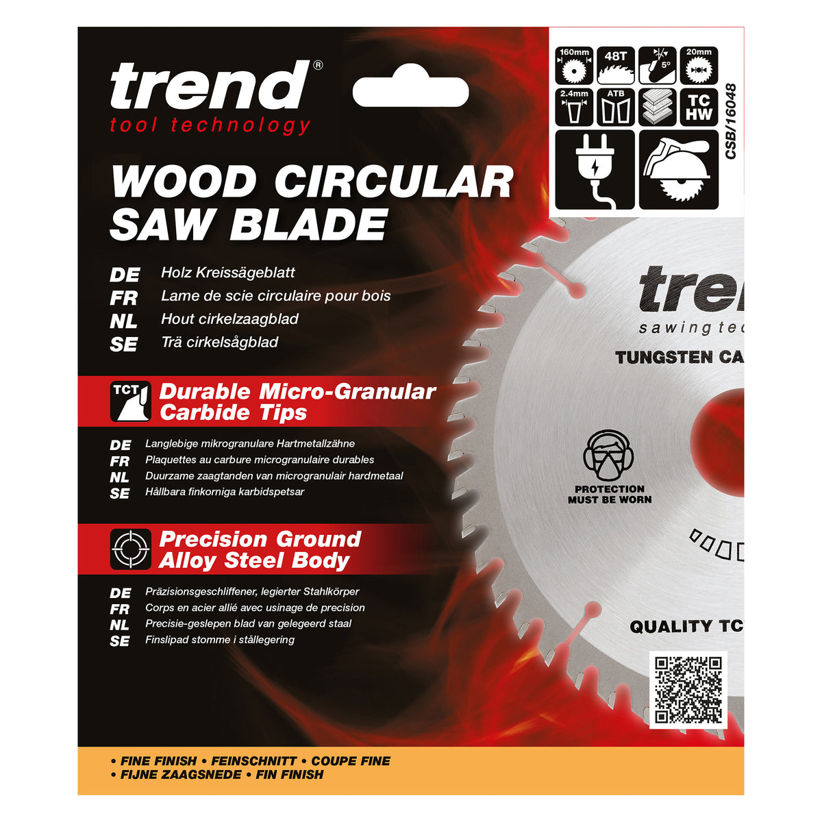 Trend 160mm x 20mm x 48T x 2.4mm Fine Cut Off Circular Saw Blade