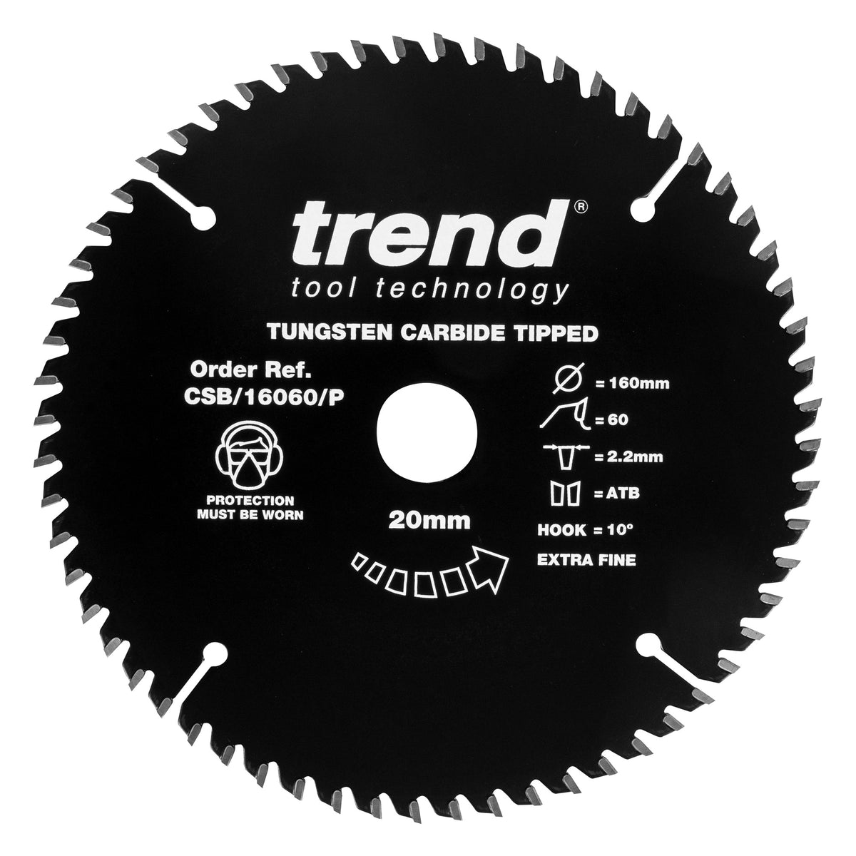 Trend 160mm x 20mm x 60T PTFE Coated Fine Cut Off Circular Saw Blade