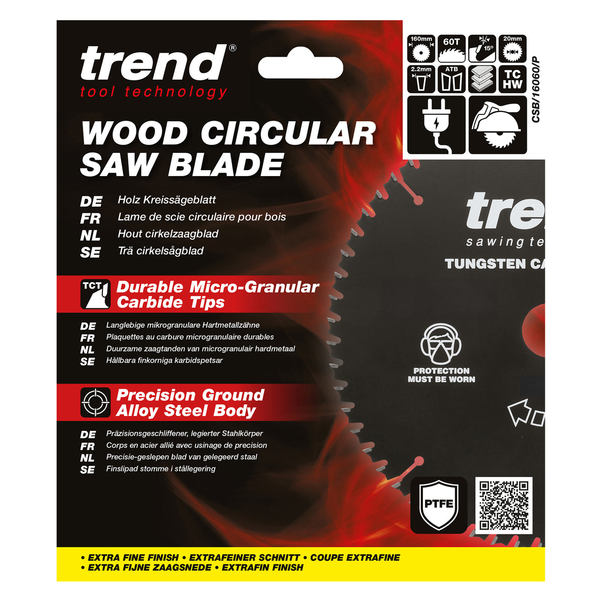 Trend 160mm x 20mm x 60T PTFE Coated Fine Cut Off Circular Saw Blade