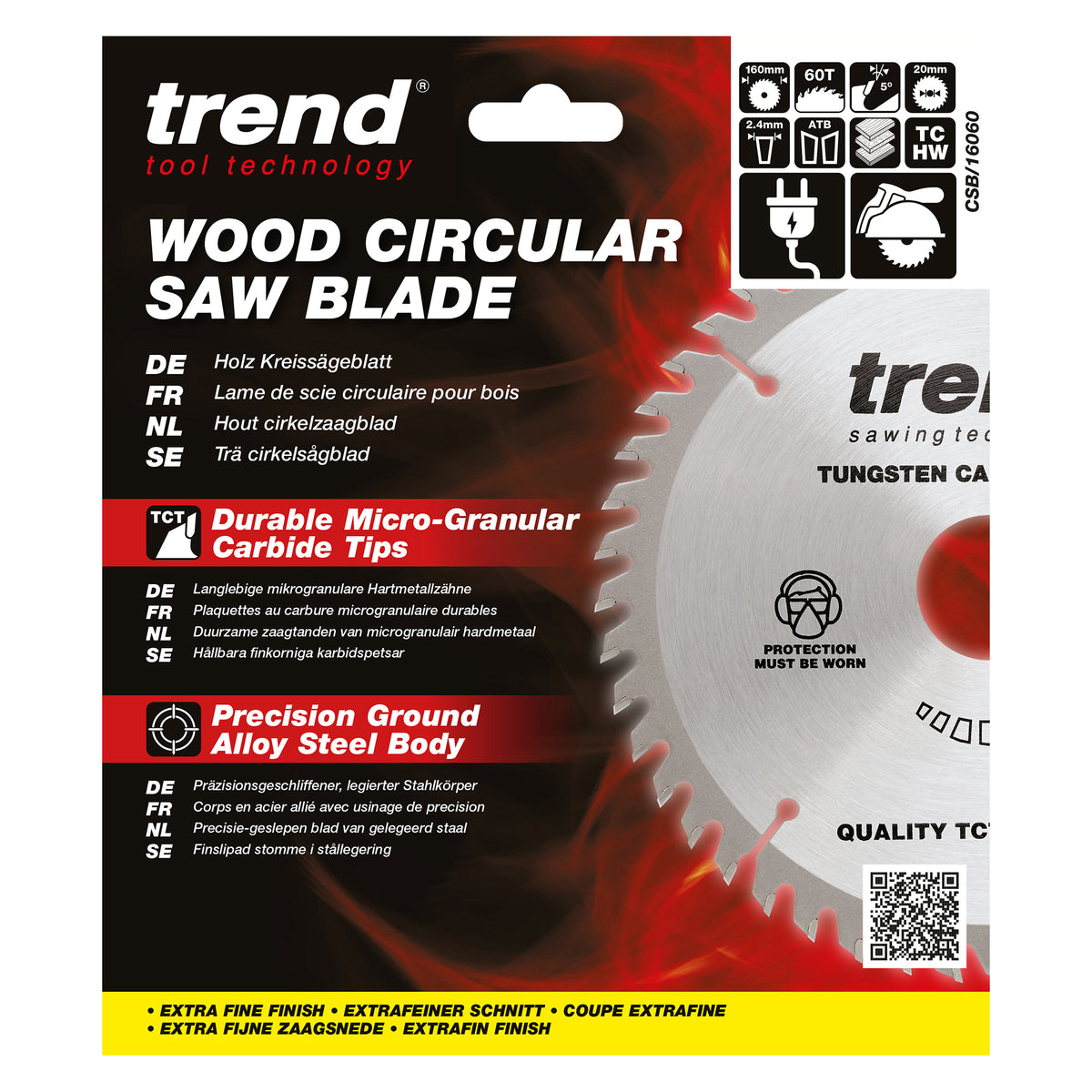 Trend 160mm x 20mm x 60T Fine Cut Off Circular Saw Blade