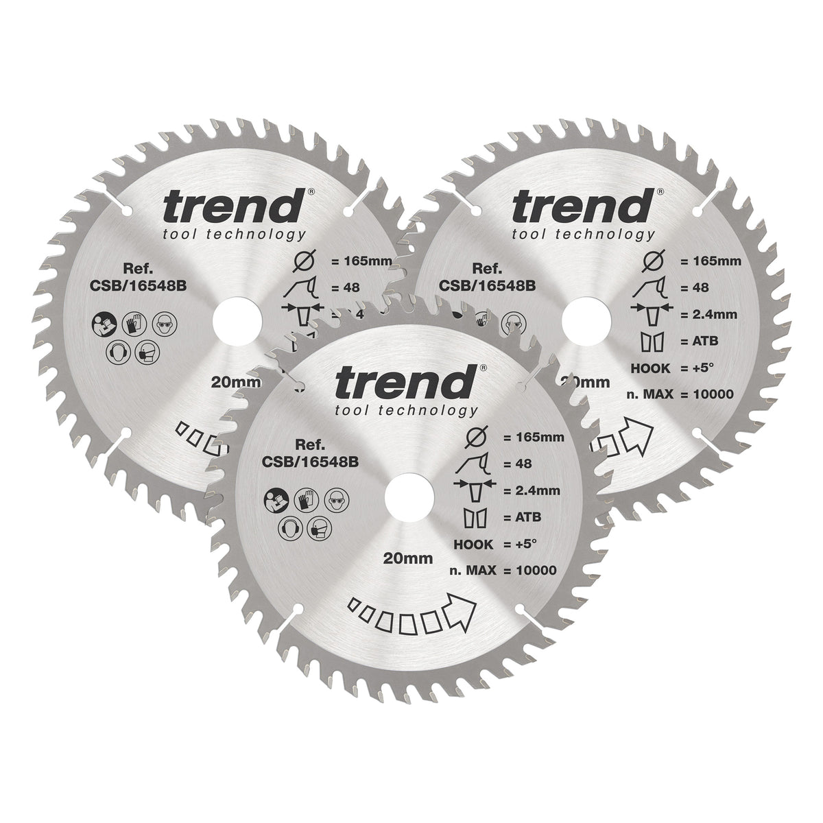 Trend 3-Piece 165mm x 20mm x 48T  Wood Circular Saw Blade Set